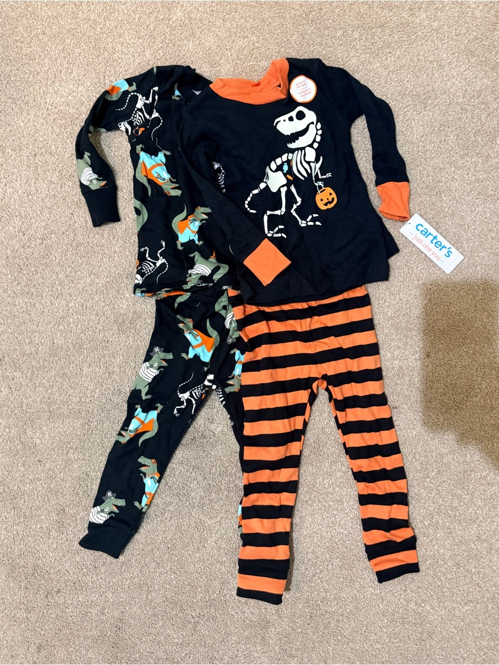 Carter’s Dinosaur Halloween Print Long Sleeve Pajamas 2 Sets Size 12 M
